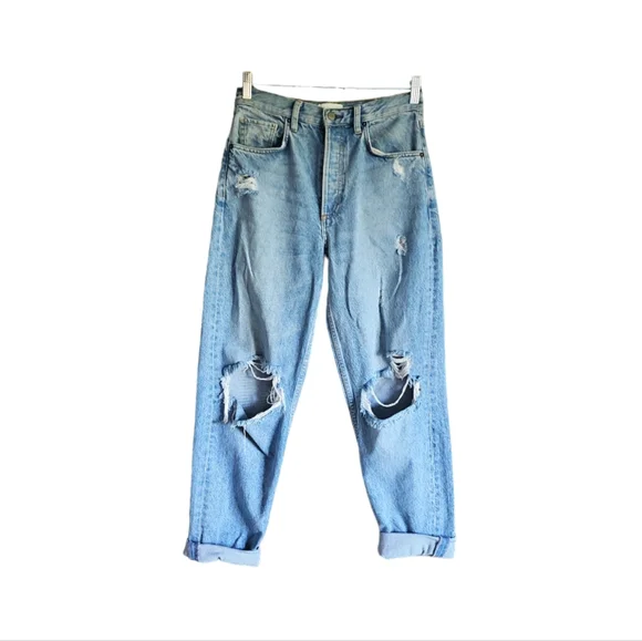 Boyish High Rise The Toby Relaxed Taper Lyocell Distressed Jeans Size 26 , 14" - Picture 11 of 16